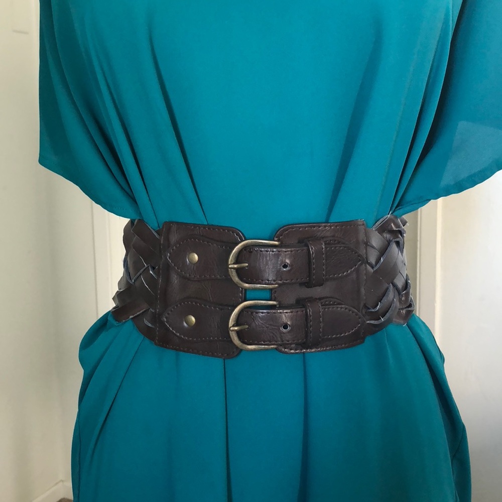 Braided brown double buckle belt S/M